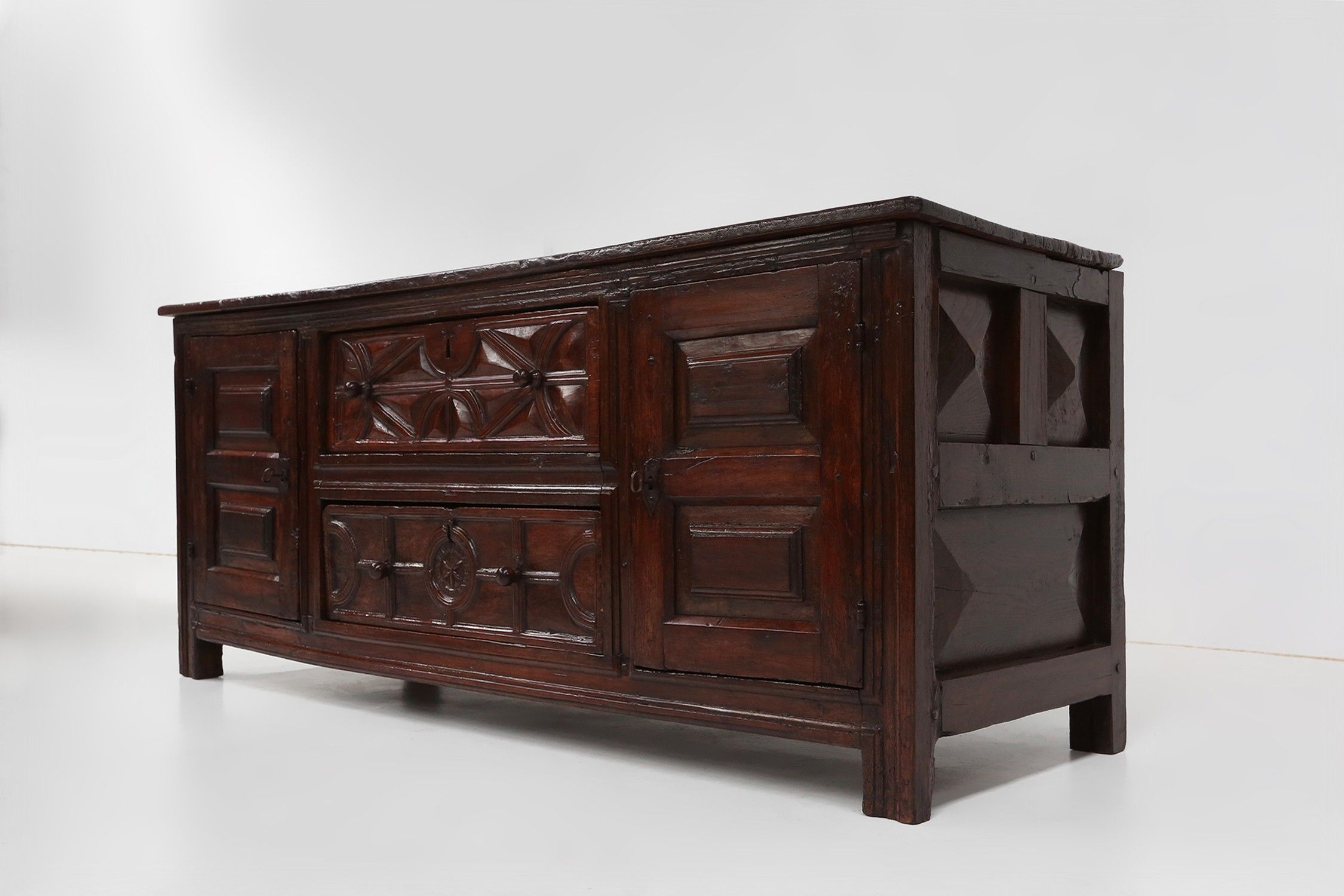 Unique 16th century French geometric sideboard in oakthumbnail